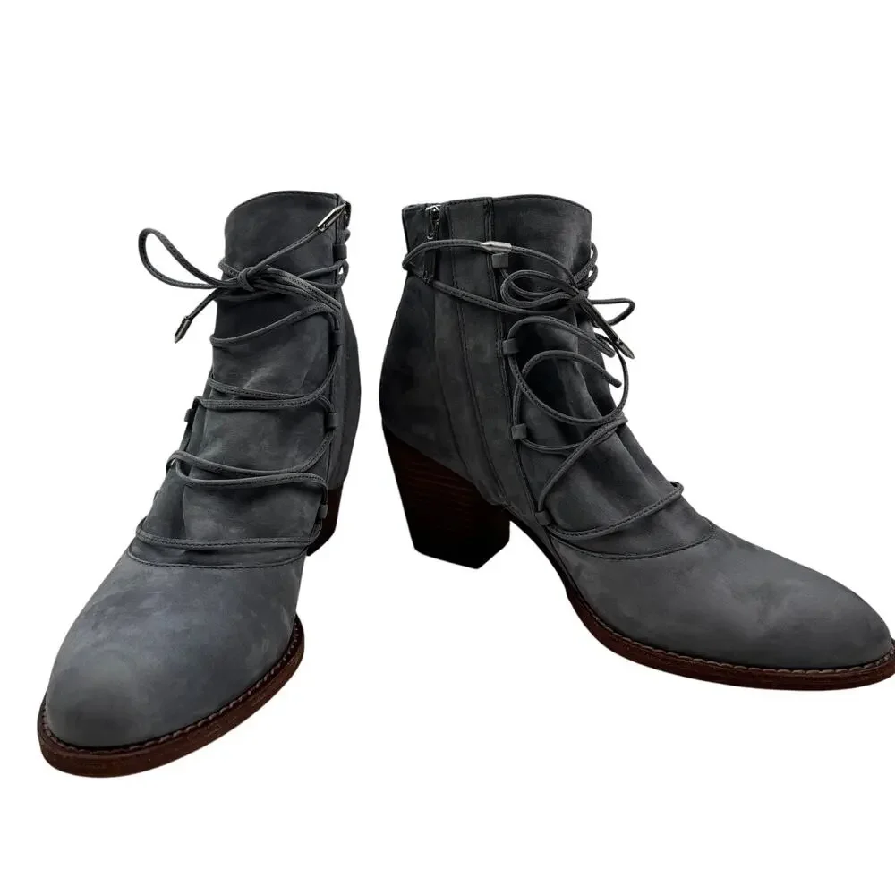 Sam Edelman Millard Boho Gray Soft Suede Lace Up Booties Women's Size 9